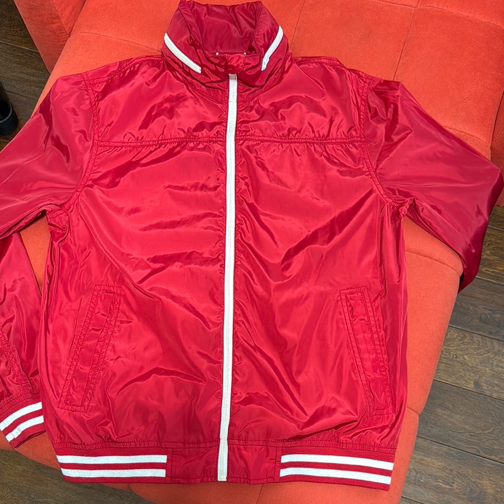 Old Navy Red Windbreaker with Stand-Up Collar and Full-Zip Closure